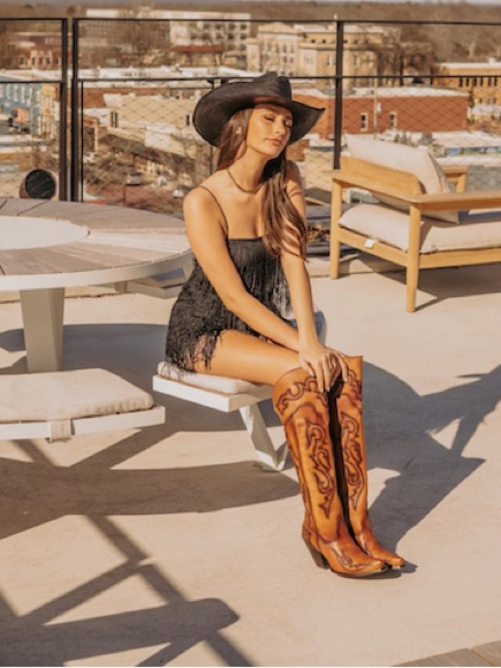 Dan Post Seductress Tan and Brown Over-the-Knee Western Boots